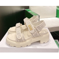 Good Product Dior Dioract Platform Sandals in Oblique Embroidered Cotton White 60302121