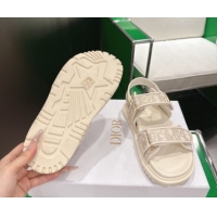 Shop Cheap Dior Dioract Flat Sandals in Oblique Embroidered Cotton Beige 0302126