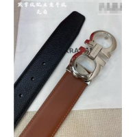 Discount Ferragamo Men's Belt 3.5cm in Reversible Palm-Grained and Brown Smooth Leather Shiny 15018 Black/Silver