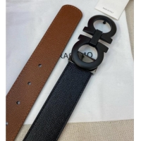 Traditional Specials Ferragamo Belt 3.5cm in Reversible Palm-Grained Leather 0615 Clay Brown/Black/Matte Black