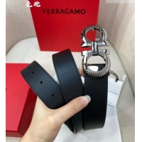 Best Price Ferragamo Belt 3.5cm in Reversible Smooth Leather with Embossed Buckle 0615 Black/Shiny Gunmetal