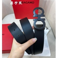 Popular Style Ferragamo Belt 3.5cm in Reversible Smooth Leather with Embossed Buckle 0615 Black/Matte Black