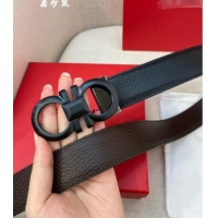 Market Sells Ferragamo Belt 3.5cm in Reversible Litchi-Grained Leather 0615 Black/Coffee Brown/Matte Black