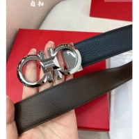 Cheap Price Ferragamo Belt 3.5cm in Reversible Litchi-Grained Leather 0615 Black/Coffee Brown/Shiny Silver