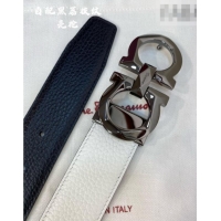 Top Quality Ferragamo Belt 3.5cm in Reversible Litchi-Grained Leather 0615 Black/White/Shiny Gunmetal