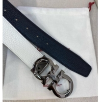 Top Quality Ferragamo Belt 3.5cm in Reversible Litchi-Grained Leather 0615 Black/White/Shiny Gunmetal