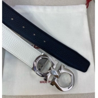 Buy Inexpensive Ferragamo Belt 3.5cm in Reversible Litchi-Grained Leather 0615 Black/White/Shiny Silver