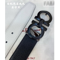 Market Sells Ferragamo Belt 3.5cm in Reversible Litchi-Grained Leather 0615 Black/White/Matte Black