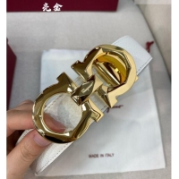 New Fashion Ferragamo Belt 3.5cm in Reversible Litchi-Grained Leather 0615 Black/White/Shiny Gold