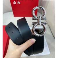 New Fashion Ferragamo Belt 3.5cm in Reversible Soft Smooth Leather 0615 Black/Shiny Silver