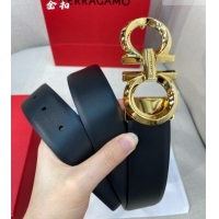 Popular Style Ferragamo Belt 3.5cm in Reversible Soft Smooth Leather 0615 Black/Shiny Gold
