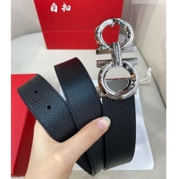 Best Product Ferragamo Belt 3.5cm in Reversible Litchi-Grained and Smooth Leather 0615 Black/Shiny Silver
