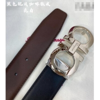 Inexpensive Ferragamo Belt 3.5cm in Reversible Soft Leather 0615 Black/Light Coffee/Shiny Silver