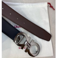 New Cheap Ferragamo Belt 3.5cm in Reversible Soft Leather 0615 Black/Light Coffee/Shiny Gunmetal