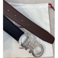 Buy Classic Ferragamo Belt 3.5cm in Reversible Soft Leather 0615 Black/Light Coffee/Brushed Silver