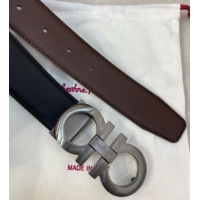 Modern Classic Ferragamo Belt 3.5cm in Reversible Soft Leather 0615 Black/Light Coffee/Brushed Gunmetal