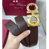 Good Product Ferragamo Belt 3.5cm in Reversible Soft Leather 0615 Black/Light Coffee/Brushed Gold