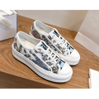 Best Grade Dior Walk'n'Dior Platform Sneakers 4.5cm in Embroidered Cotton White/Blue 2026 0303022