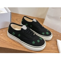 Pretty Style Dior Saltwind Sneakers 3cm in Black Cotton Embroidered with Green Dior Clover Motif 2026 0303029