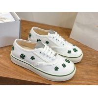 Buy Luxury Dior Saltwind Sneakers 3cm in White Cotton Embroidered with Green Dior Clover Motif 2026 0303030