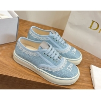 Popular Style Dior Saltwind Sneakers 3cm in Dior Oblique Embroidered Cotton and White Lace Ciel Blue 2026 0303036