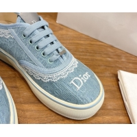 Popular Style Dior Saltwind Sneakers 3cm in Dior Oblique Embroidered Cotton and White Lace Ciel Blue 2026 0303036