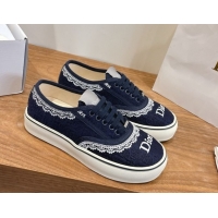 Top Grade Dior Saltwind Sneakers 3cm in Dior Oblique Embroidered Cotton and White Lace Deep Blue 2026 0303037