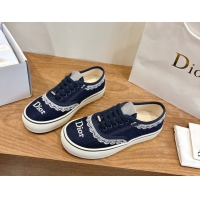 Top Grade Dior Saltwind Sneakers 3cm in Dior Oblique Embroidered Cotton and White Lace Deep Blue 2026 0303037