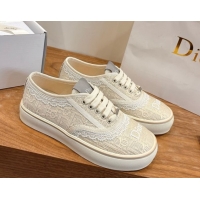 Good Looking Dior Saltwind Sneakers 3cm in Dior Oblique Embroidered Cotton and White Lace Beige 2026 0303038