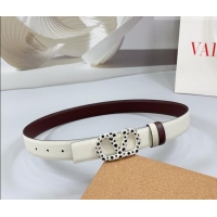 Trendy Design Valentino VLogo Calfskin Leather Belt 3cm with Stone Buckle 0108 White/Dark Brown 2025