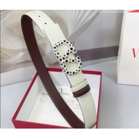 Trendy Design Valentino VLogo Calfskin Leather Belt 3cm with Stone Buckle 0108 White/Dark Brown 2025