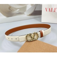 Best Quality Valentino VLogo Grained Calfskin Leather Belt 3cm with Stone Buckle 0108 White/Brown 2025