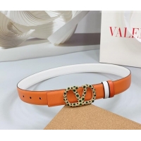 Well Crafted Valentino VLogo Calfskin Leather Belt 3cm with Stone Buckle 0108 Orange/White 2025