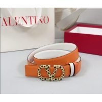 Well Crafted Valentino VLogo Calfskin Leather Belt 3cm with Stone Buckle 0108 Orange/White 2025