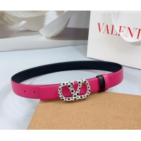 Traditional Specials Valentino VLogo Calfskin Leather Belt 3cm with Stone Buckle 0108 Dark Pink 2025