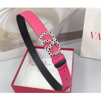 Traditional Specials Valentino VLogo Calfskin Leather Belt 3cm with Stone Buckle 0108 Dark Pink 2025
