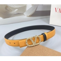 Buy Fashionable Valentino VLogo Calfskin Leather Belt 3cm with Strass Buckle 0108 Yellow 2025
