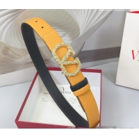 Buy Fashionable Valentino VLogo Calfskin Leather Belt 3cm with Strass Buckle 0108 Yellow 2025