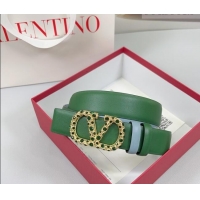 Luxury Cheap Valentino VLogo Calfskin Leather Belt 3cm with Stone Buckle 0108 Green/Blue 2025