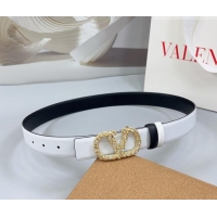 Inexpensive Valentino VLogo Calfskin Leather Belt 3cm with Strass Buckle 0108 White/Black 2025