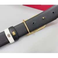 Inexpensive Valentino VLogo Calfskin Leather Belt 3cm with Strass Buckle 0108 White/Black 2025
