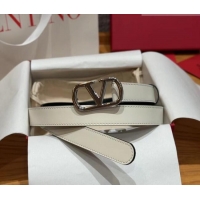New Cheap Valentino VLogo Calfskin Leather Belt 2cm VL091201 White/Silver 2025