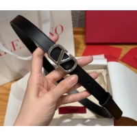 Luxury Discount Valentino VLogo Calfskin Leather Belt 2cm VL091201 Black/Silver 2025