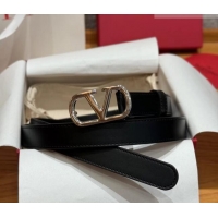 Luxury Discount Valentino VLogo Calfskin Leather Belt 2cm VL091201 Black/Silver 2025