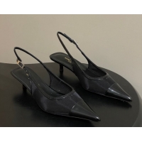 Stylish Saint Laurent Mesh and Patent Leather Slingback Pumps 4cm with Buckle Black 2026 SL082501