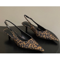 Grade Quality Saint Laurent Leopard Printed Mesh Slingback Pumps 4cm with Buckle 2026 SL082501