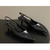 Unique Style Saint Laurent Shiny Leather Slingback Pumps 4cm with Buckle and Strass Black 2026 SL082501