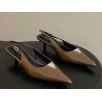 Good Quality Saint Laurent Shiny Leather Slingback Pumps 4cm with Buckle and Strass Khaki 2026 SL082501