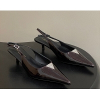 Best Grade Saint Laurent Shiny Leather Slingback Pumps 4cm with Buckle and Strass Burgundy 2026 SL082501