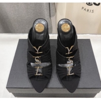 Luxurious Saint Laurent Emilie Heel Slides Sandal 10cm in Crepe Black 2026 SL022401